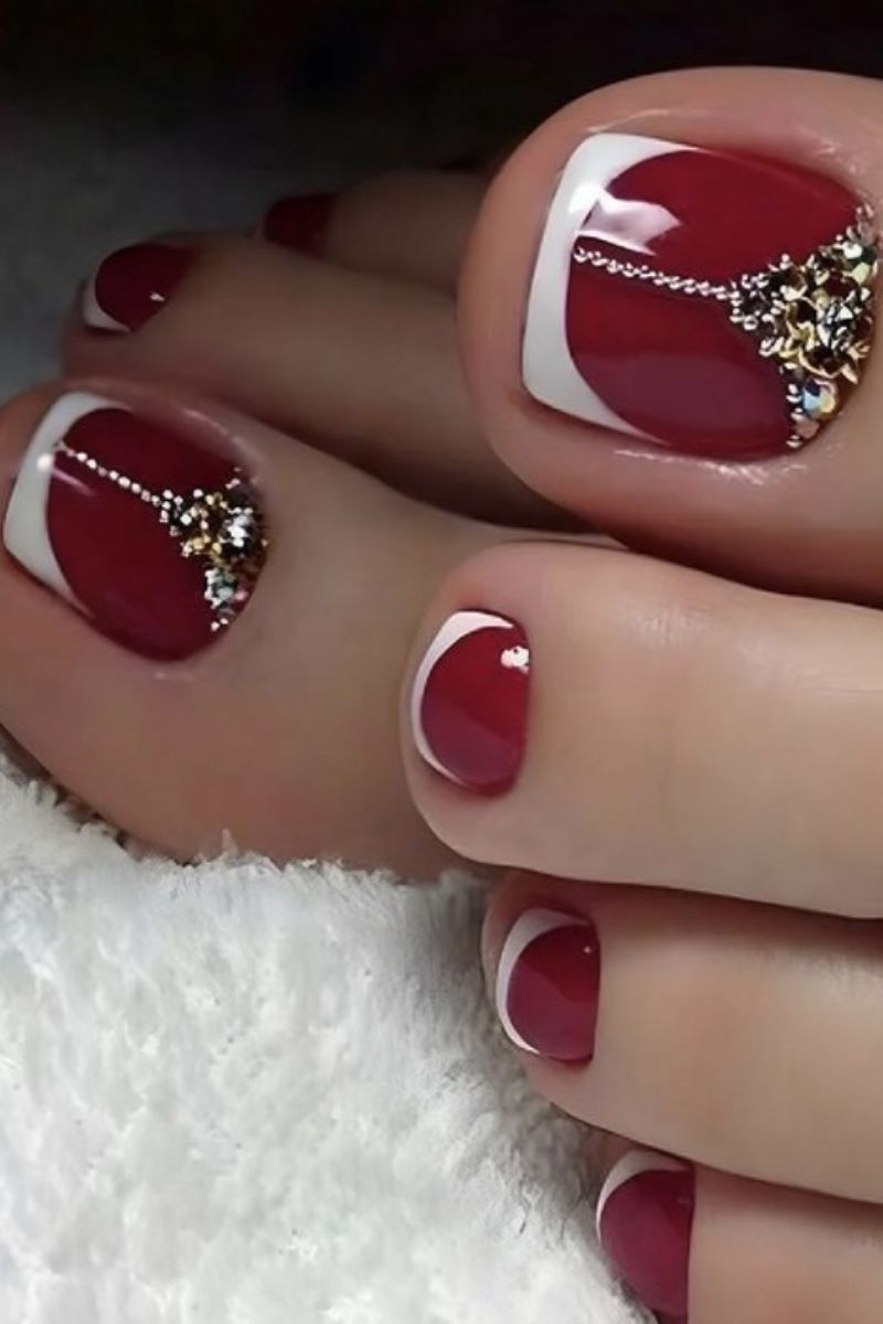 Ảnh mẫu nail chân màu đỏ mận 27