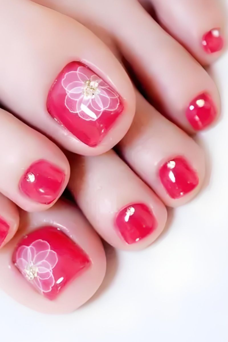 Ảnh mẫu nail chân vẽ hoa đơn giản 3