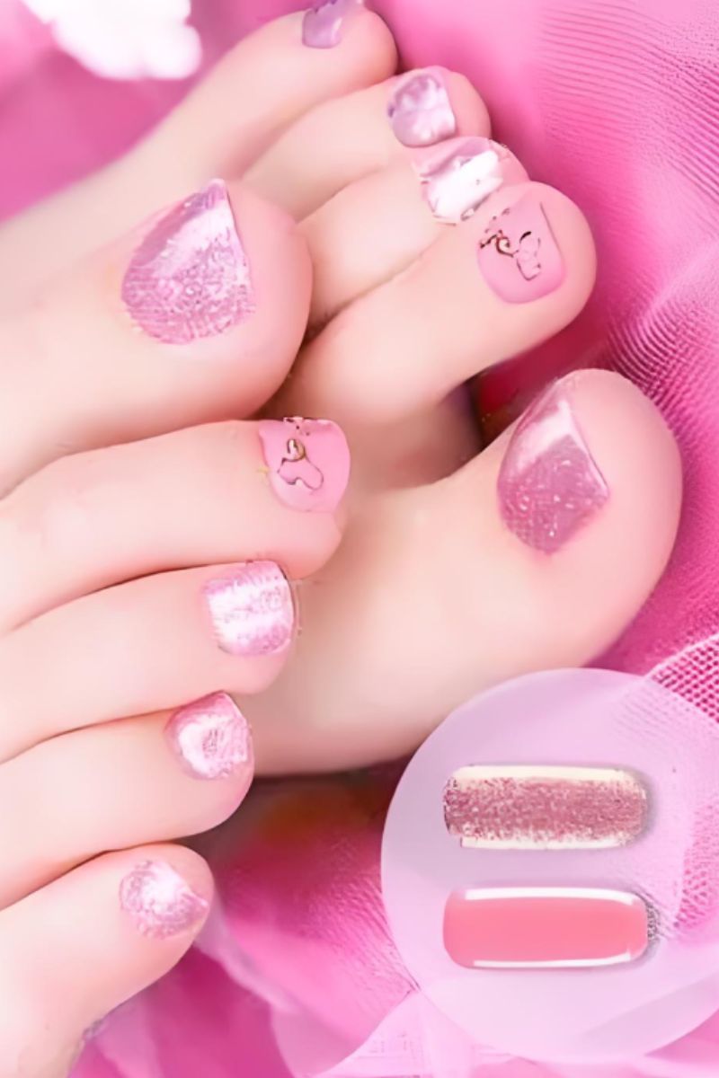 Ảnh nail chân màu hồng 18