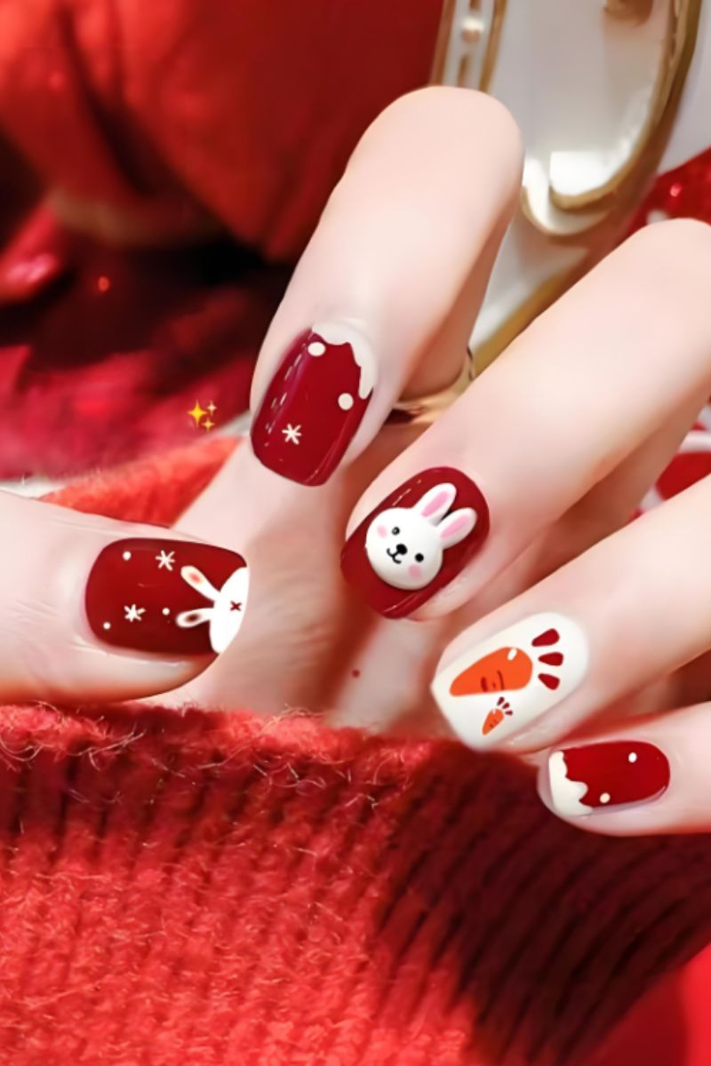 Ảnh nail đỏ trắng 11