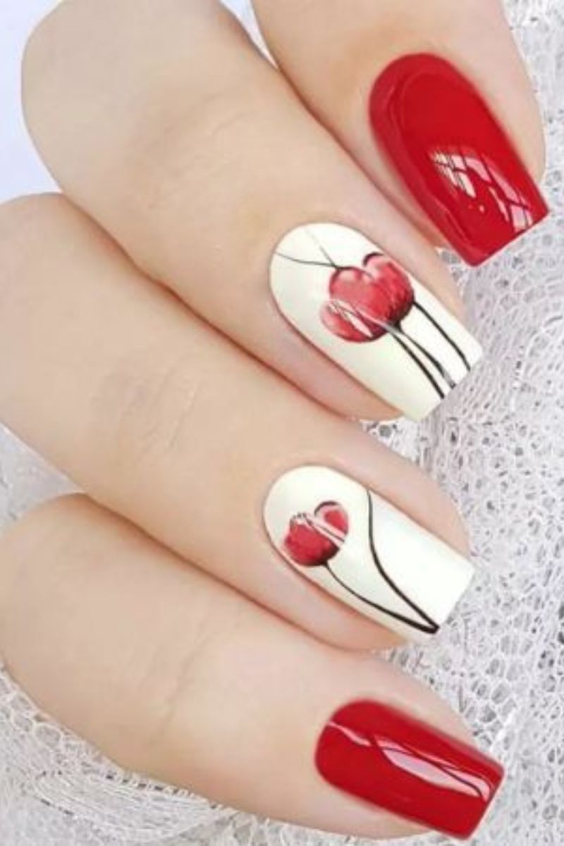 Ảnh nail đỏ trắng 14