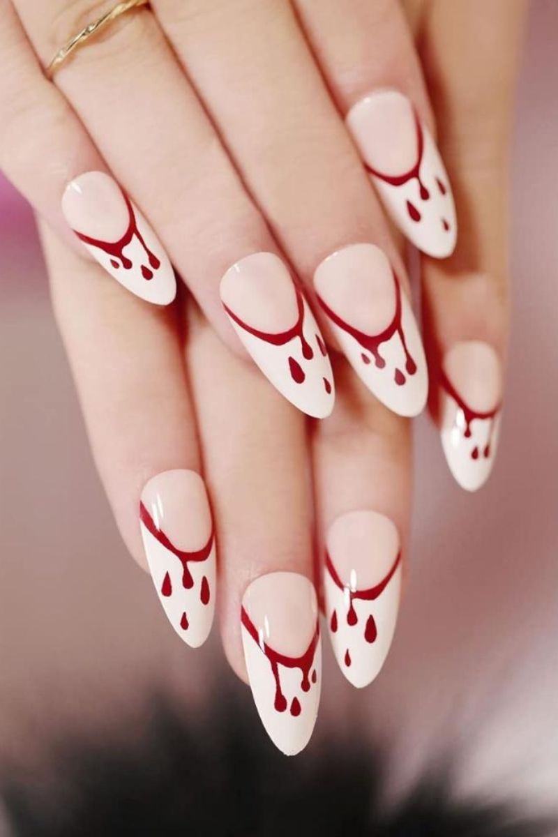 Ảnh nail đỏ trắng 18