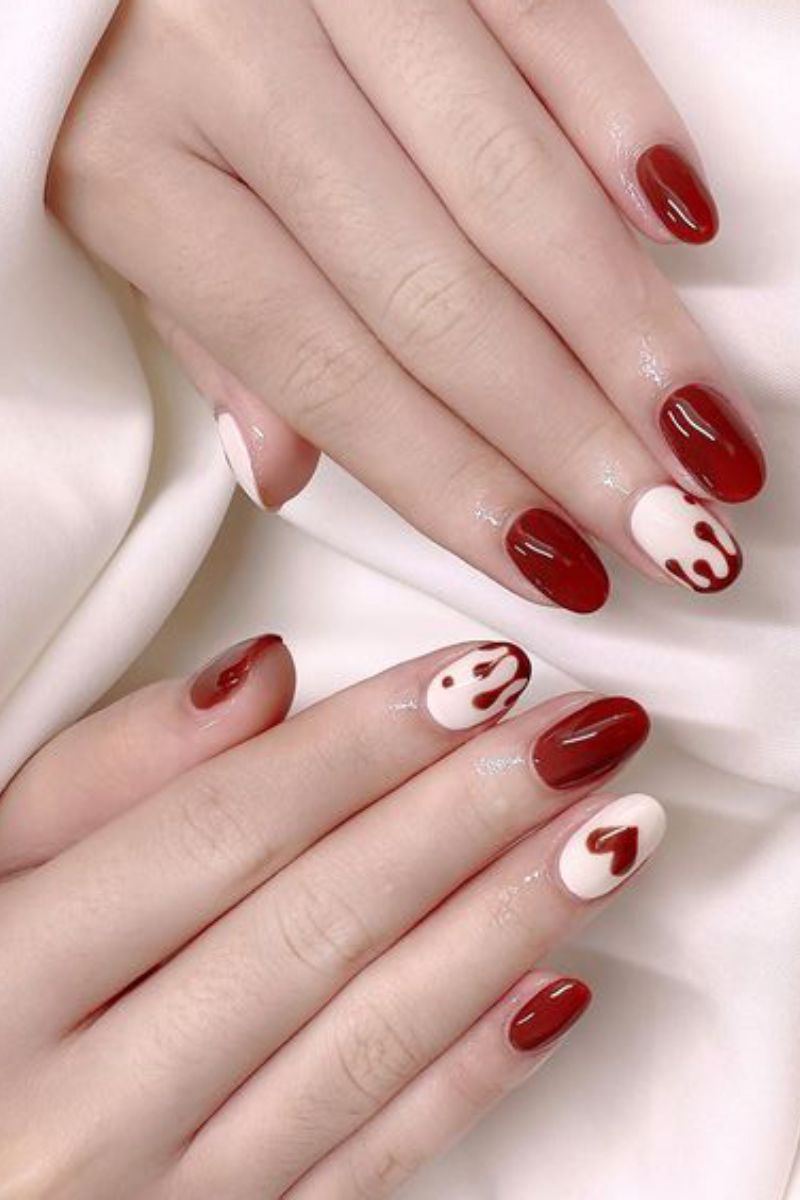 Ảnh nail đỏ trắng 19