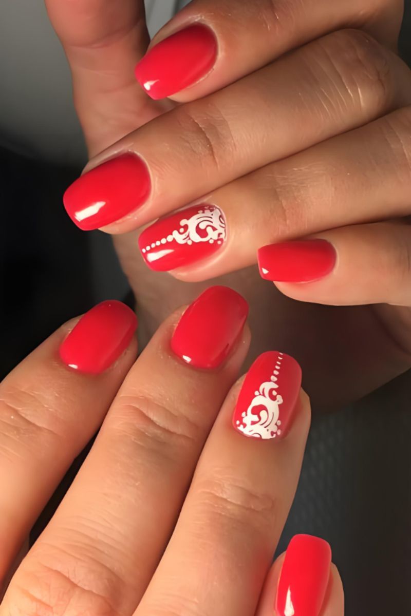 Ảnh nail đỏ trắng 2