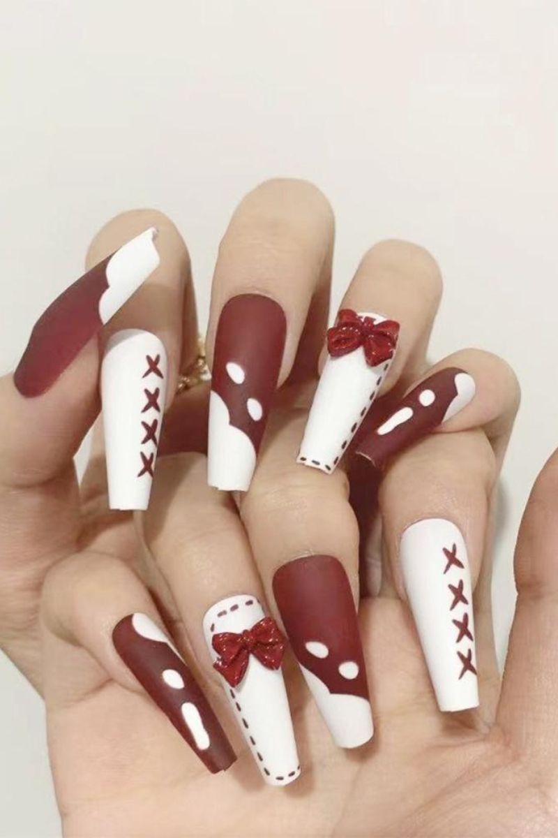 Ảnh nail đỏ trắng 21