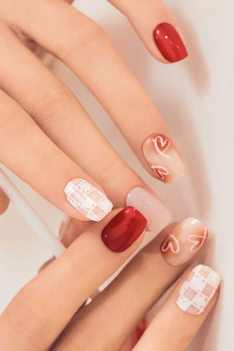 Ảnh nail đỏ trắng 27