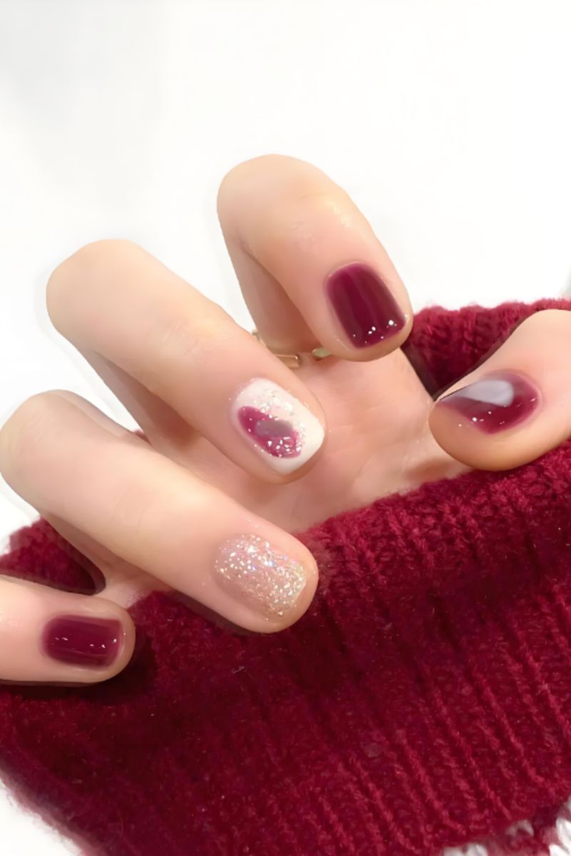 Ảnh nail đỏ trắng 8