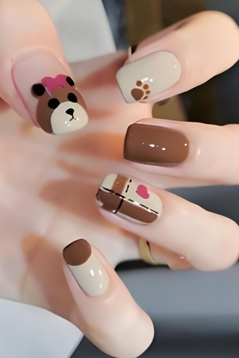 Ảnh nail tay hình gấu 18