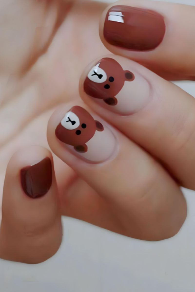 Ảnh nail tay hình gấu 2