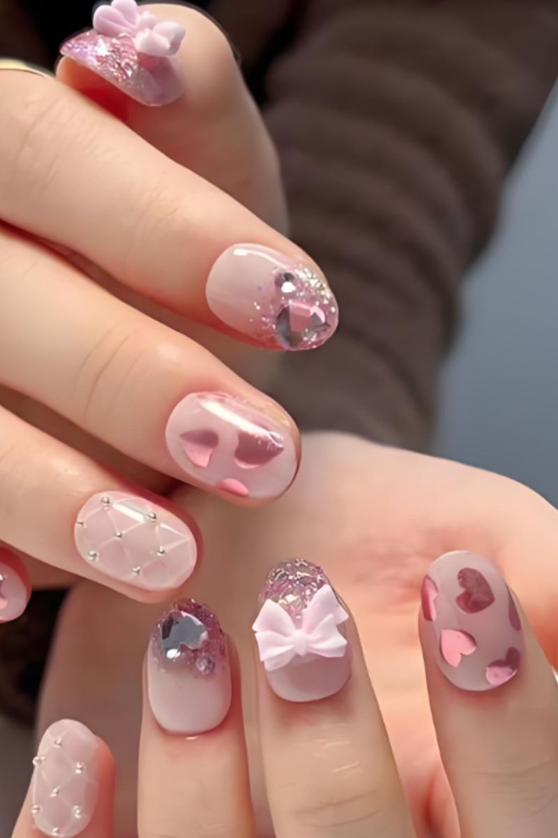 Ảnh nail tay màu hồng 15