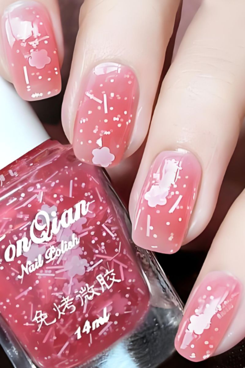 Ảnh nail tay màu hồng 16