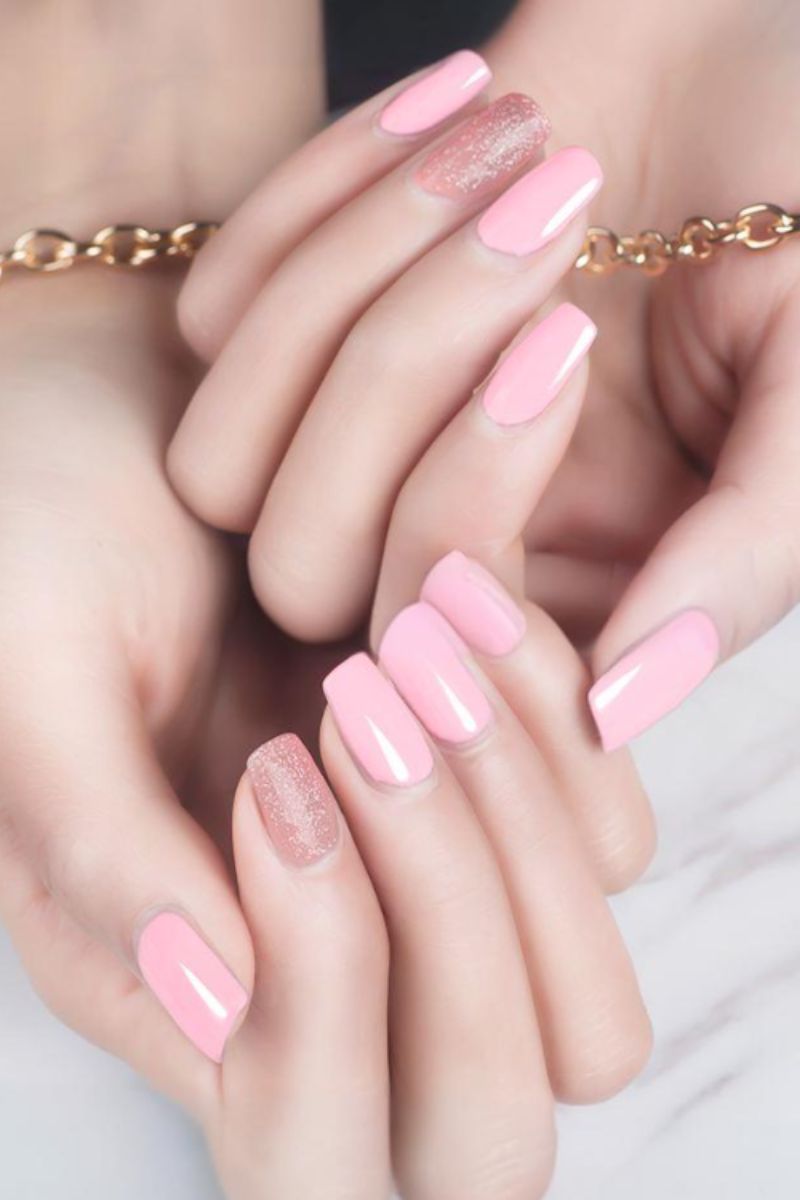 Ảnh nail tay màu hồng 23