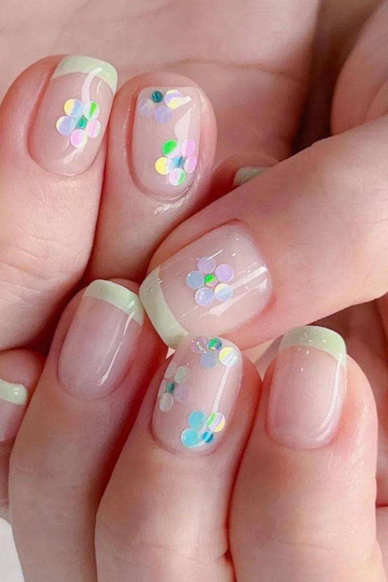 Ảnh nail Hàn Quốc chấm hoa đẹp