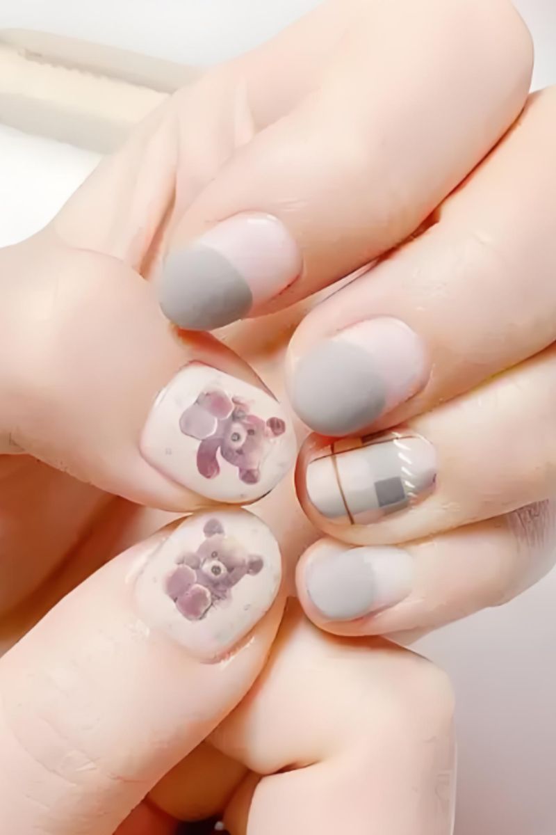 Ảnh nail Hàn Quốc hình gấu