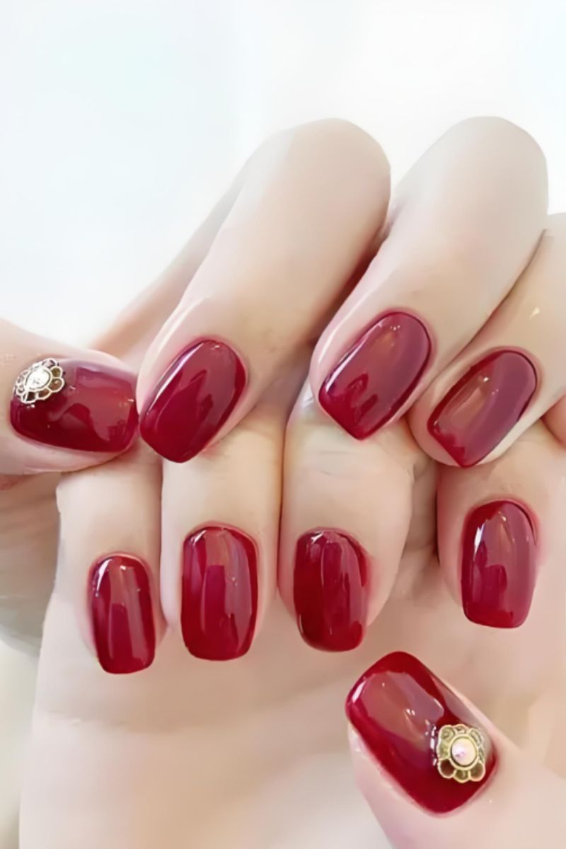 Ảnh nail Hàn Quốc màu đỏ