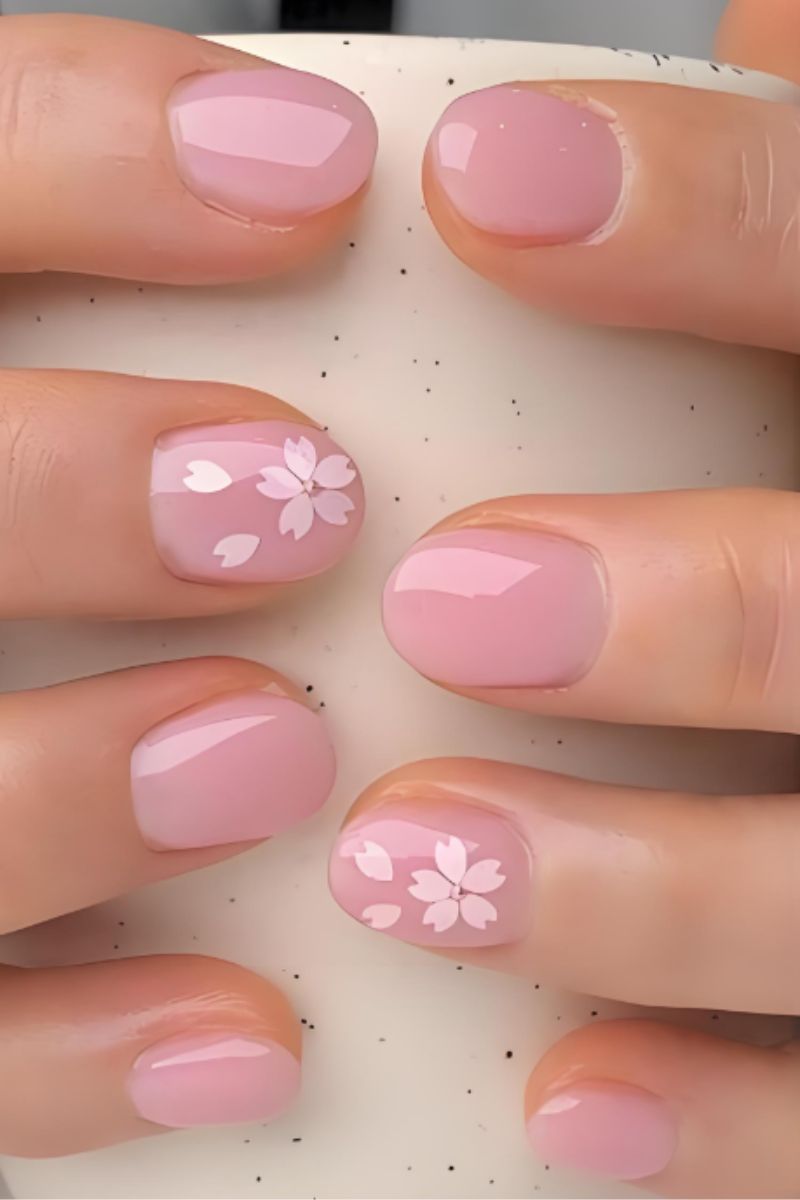 Ảnh nail Hàn Quốc màu hồng nhạt