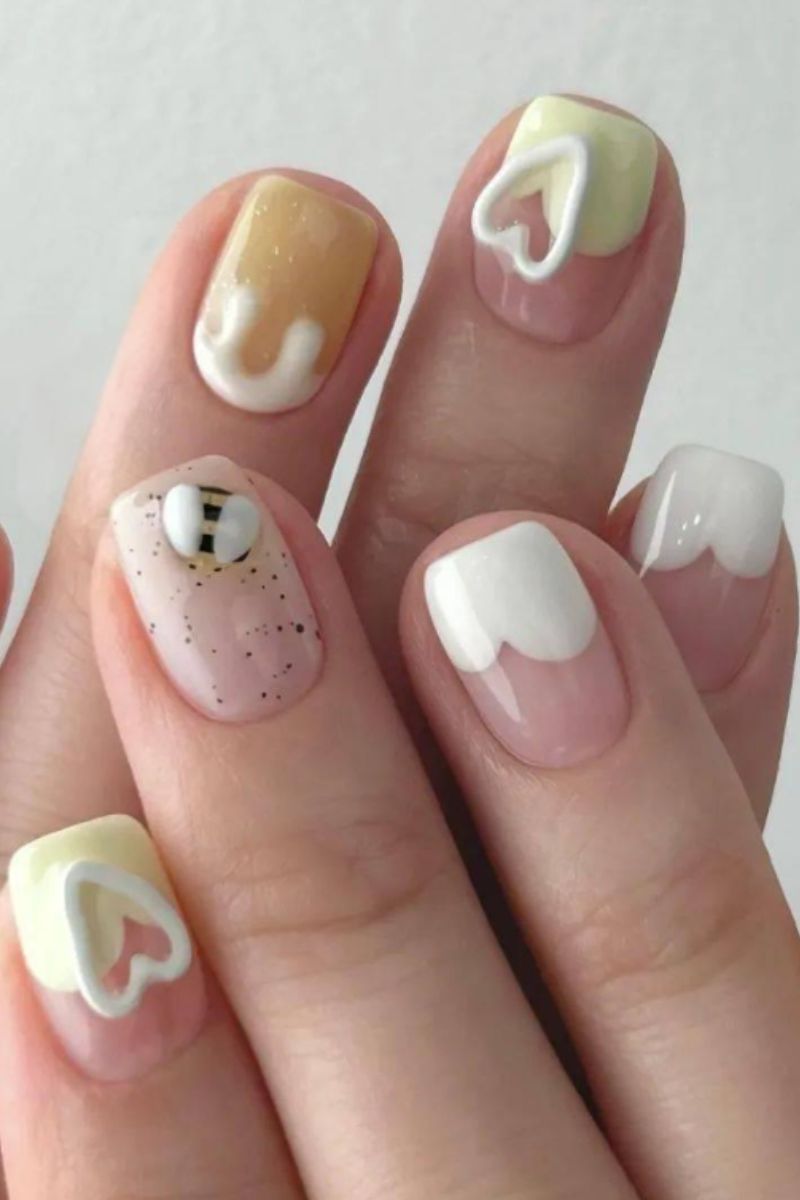 Ảnh nail Hàn Quốc hình trái tim đẹp