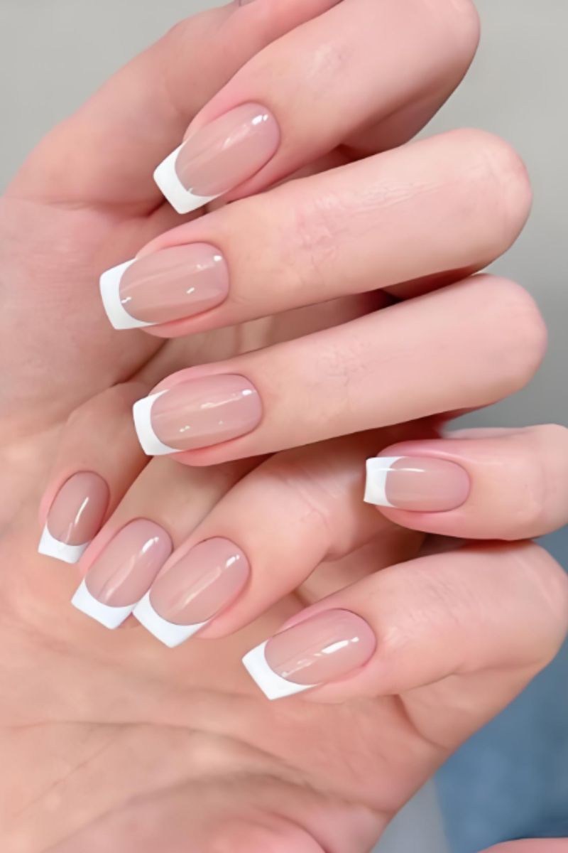 Ảnh nail màu hồng trắng 15