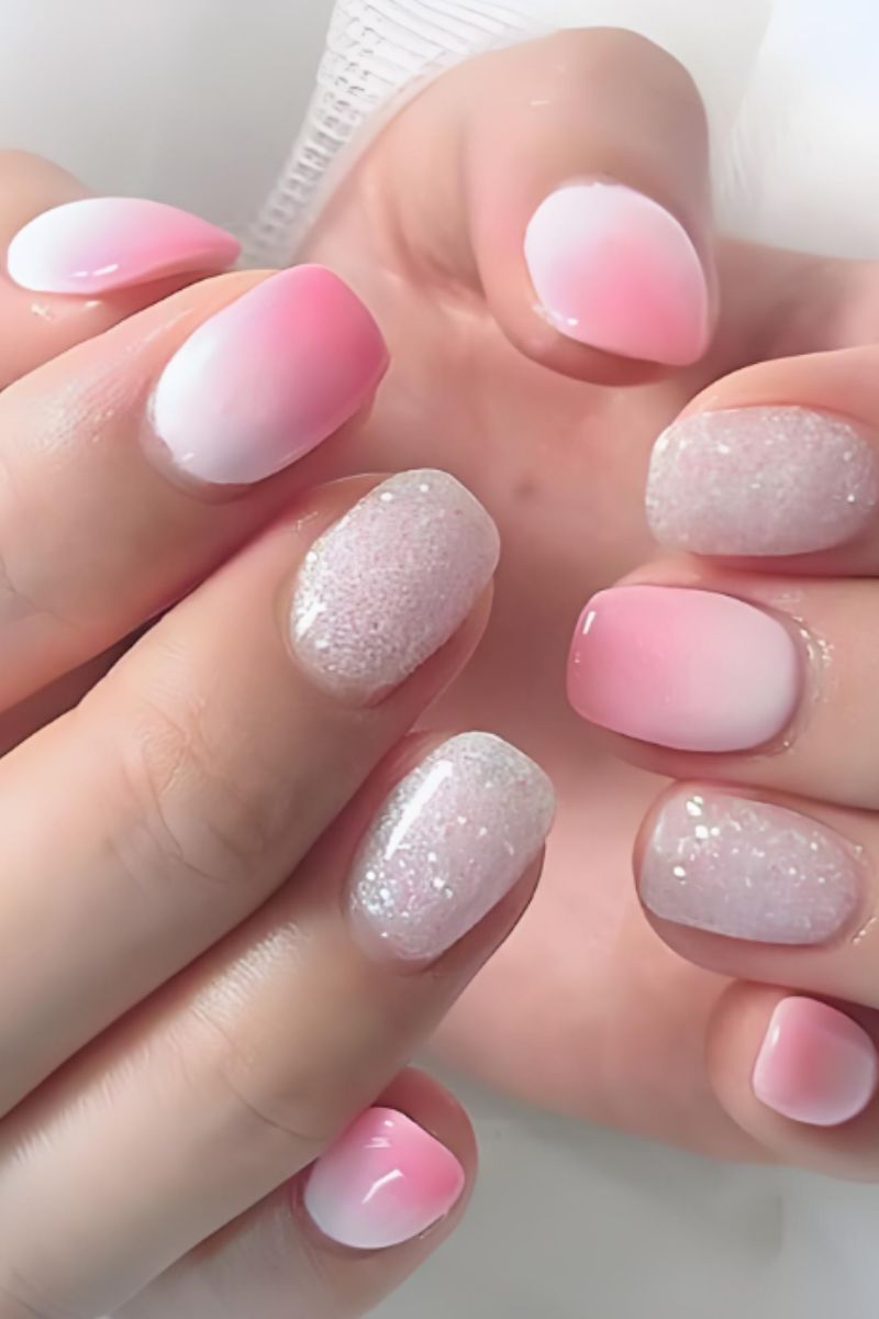 Ảnh nail màu hồng trắng 2