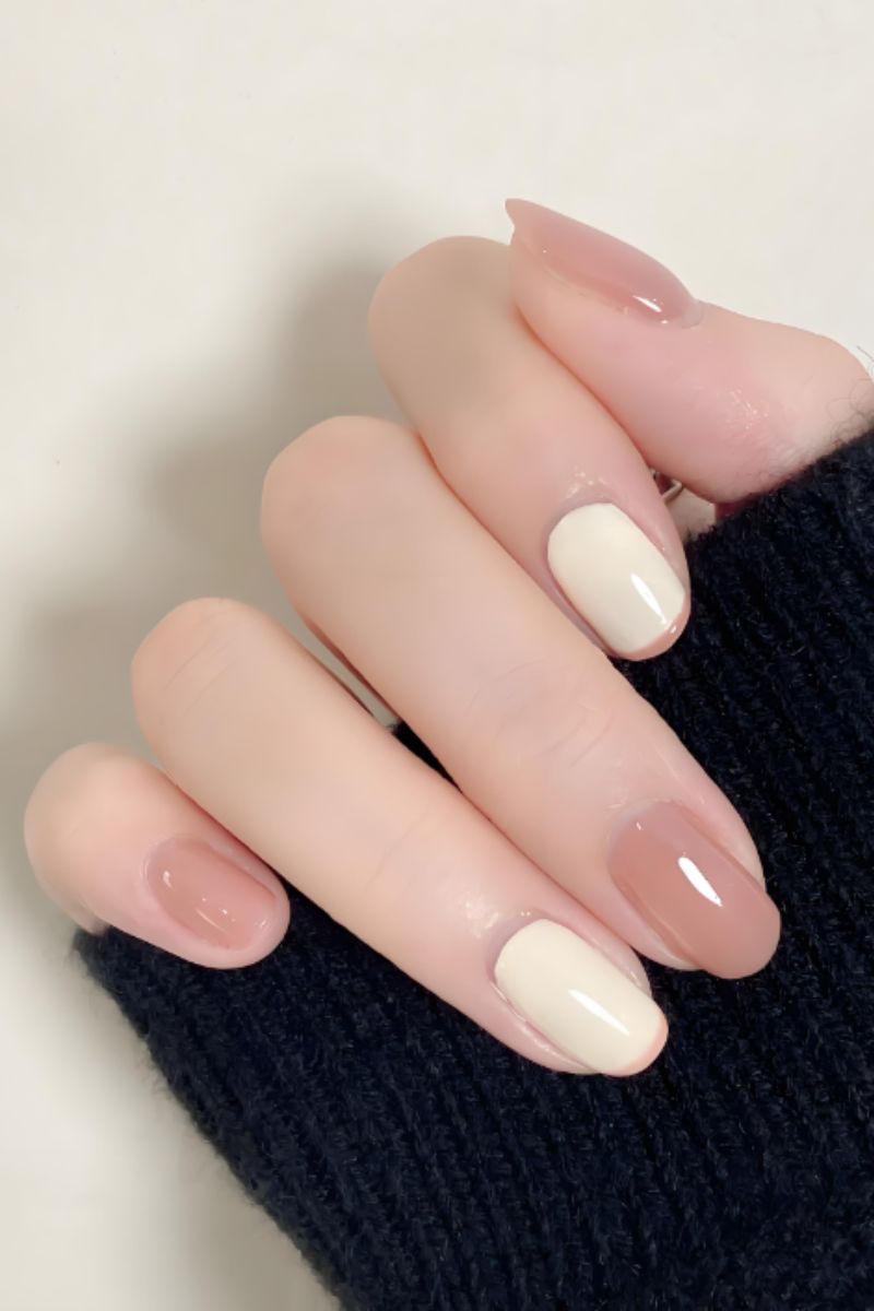 Ảnh nail màu hồng trắng 20