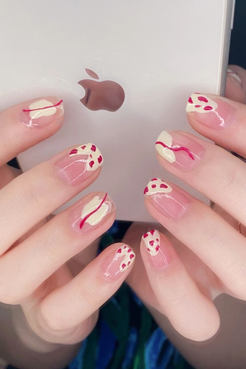 Ảnh nail màu hồng trắng 21