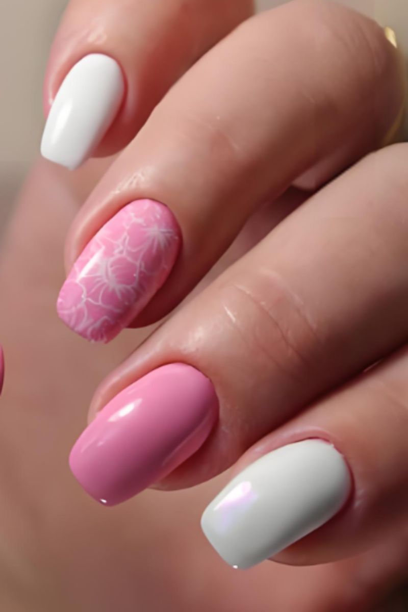 Ảnh nail màu hồng trắng 25