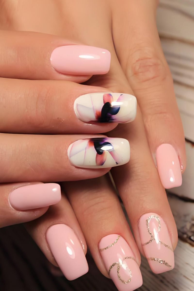 Ảnh nail màu hồng trắng 26