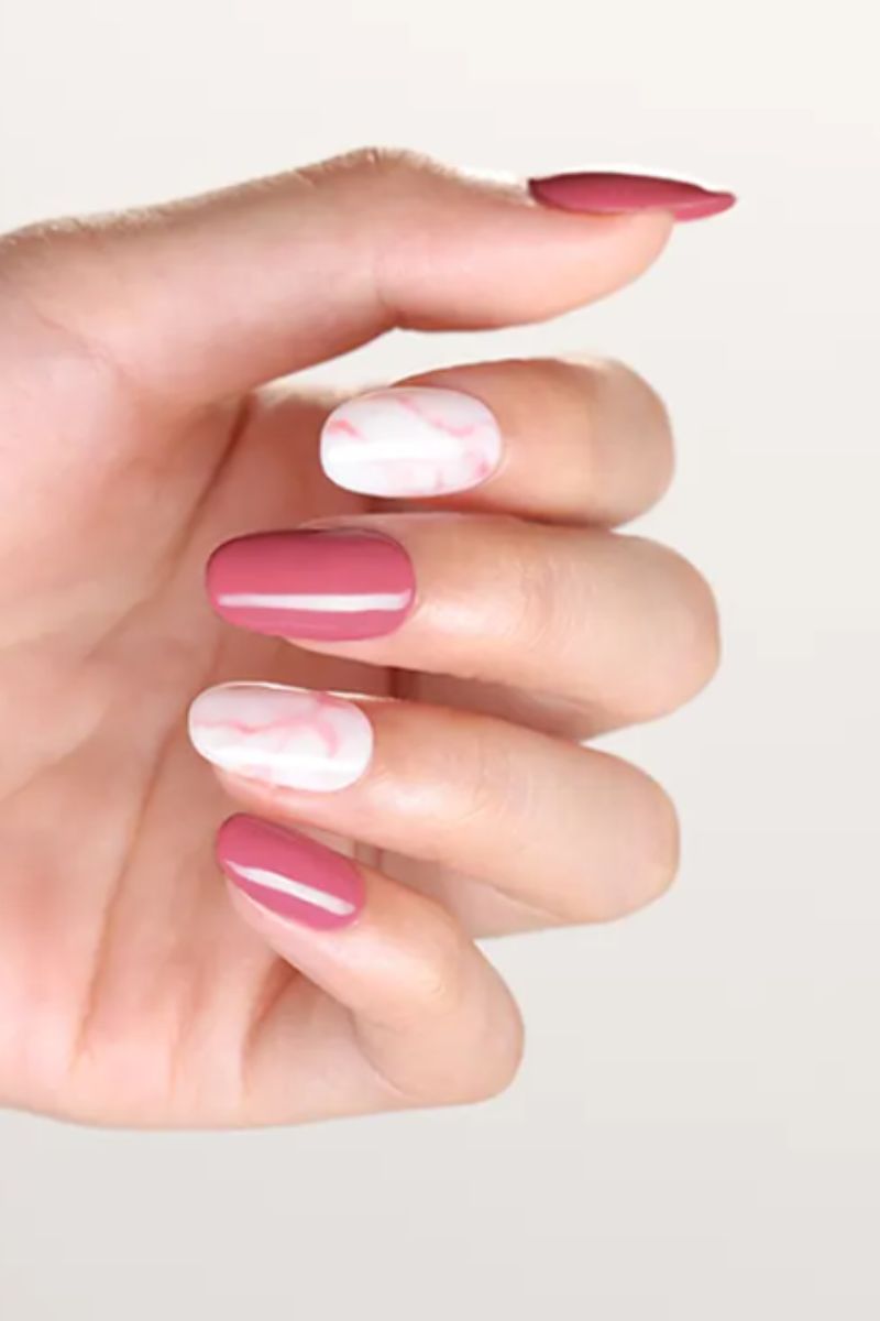 Ảnh nail màu hồng trắng 30