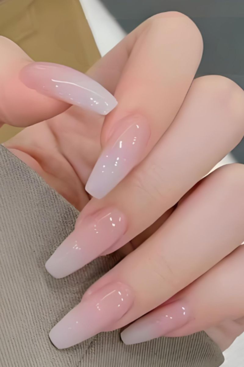 Ảnh nail màu hồng trắng 7