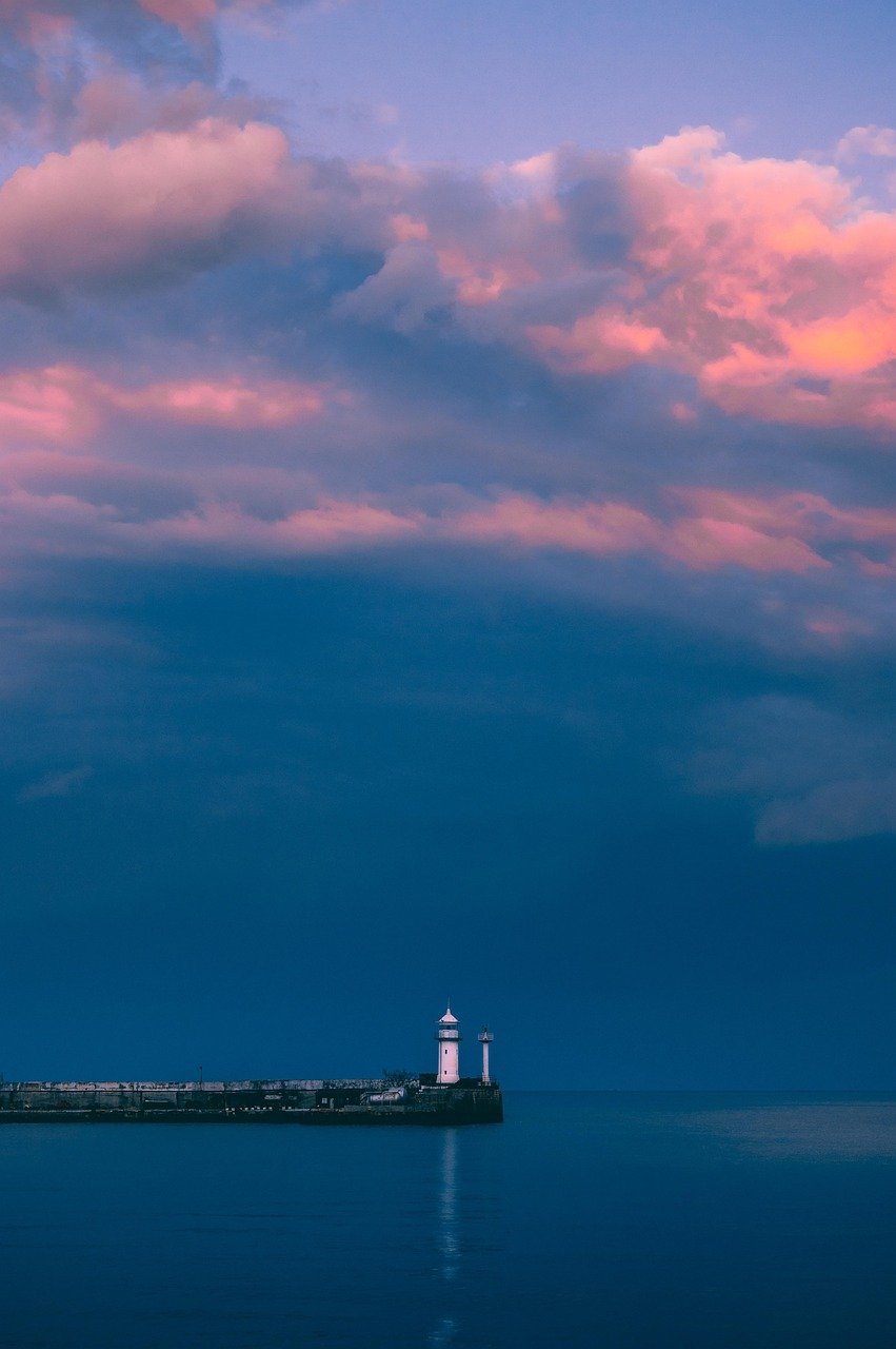 services-04 lighthouse, coast, sunset, phone wallpaper, clouds, nature, sea, sky, outdoors, aesthetic wallpaper, iphone wallpaper